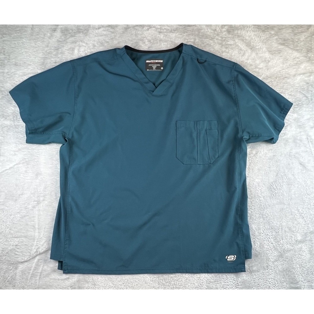 Barco Skechers Scrub Top Men 2XL Teal Short Sleeve